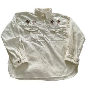 The Disney Store Corduroy Pullover Womens XL Creamy White Mickey Mouse 1/4 Zip